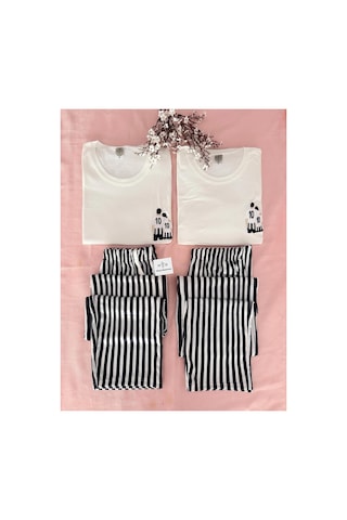 Mh Moony Homewears Kadın Tekli Siyah Beyaz Aşk Pijama Çift Pijamasının Kadını Krem Siyah Kadın