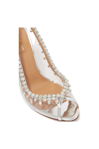 Aquazzura Kristal Taşlı Şeffaf Stiletto Topuklu Sandalet Gümüş