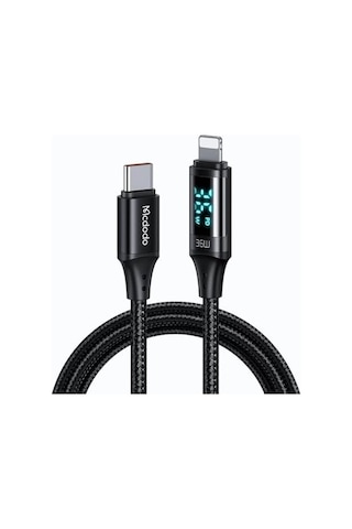 Ca-1030 36w Type-c To Lightning Dijital Göstergeli Data-şarj Kablosu 1.2m, Siyah