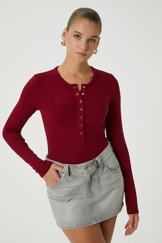 Ritnice Kadın Kelly Lux Touch Gold Düğme Detay Bordo Bluz Bordo