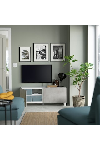 Tv Sehpası, Beyaz-açık Gri, 120x42x48 Cm, Kallvıken Gri