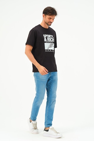 Rich Erkek Oversize Pamuk Tişört T-shirt SIYAH