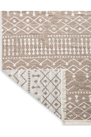 Bohem Serisi Çift Taraflı Dokuma Pamuklu Kilim Bej - Krem
