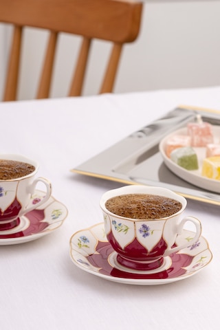 Emsan Kır Çiçekleri 2 Kişilik Kahve Fincan Takımı Bordo 80 Ml