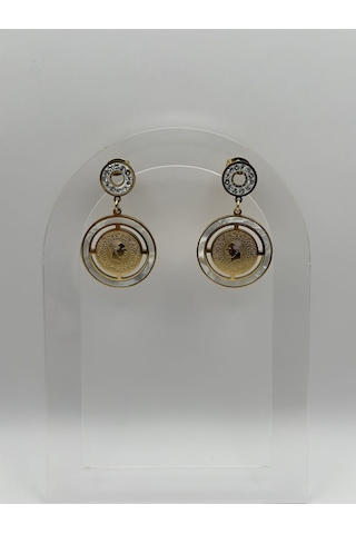 Arnes Jewelry Çelik Çeyrekli Zirkon Taşlı Küpe Ar181nes Gold