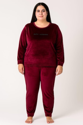 Kadın Büyük Beden 13212 Kadife Pijama Takımı Mürdüm MÜRDÜM