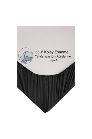 Ranforce Siyah Pamuklu Tek / Çift Kişilik Battal Tam Kenar Lastikli Çarşaf 14 Renk Fıtted Siyah