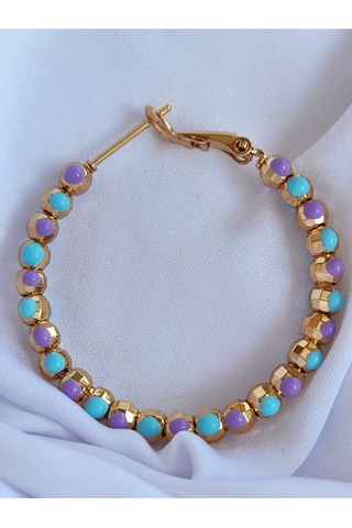 Eva Takı Dorika Mor Lila Turkuaz Halka Çelik Küpe Lila - Turkuaz