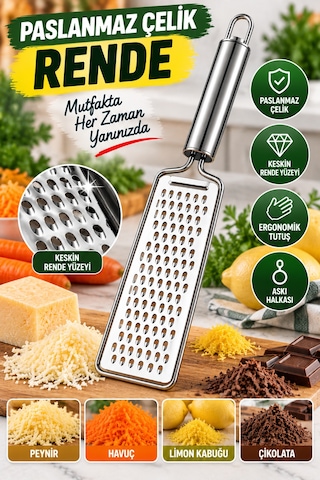 Paslanmaz Çelik El Rendesi Peynir Sebze Çikolata Limon Zencefil Rendesi Askılı Mutfak Gereci El Tipi Gümüş