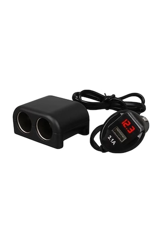Sh Olesson 1641 12-24v Çiftli Usbli 120w 80cm Kablolu Dijital Ekranlı Araç Çakmak Çoklayıcı Najmaddin