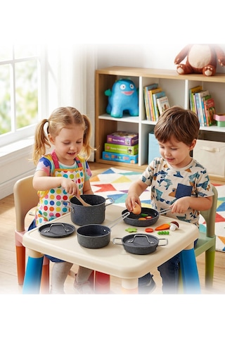 Hascevher Mini Chef Granit Oyuncak 6 Pcs Tencere Seti Granit Kaplamalı