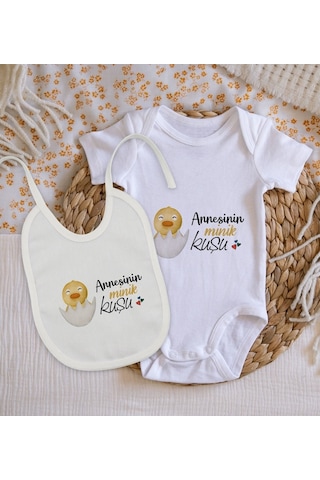 Bitmeyenkartus Bk Kids Annesinin Minik Kuşu Tasarımlı Bebek Body Zıbın Ve Mama Ö Çok Renkli