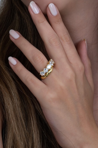 Takı Dükkanı Gold Renk 4mm Gümüş Alyans Ve Ağır Gümüş Beştaş Yüzük Seti Wsr119