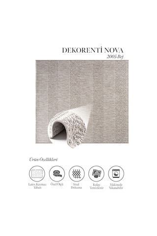 Hoom Rugs Nova 2005 Bej İnce Kaymaz Latex Tabanlı Sisal Halı Gri Siyah