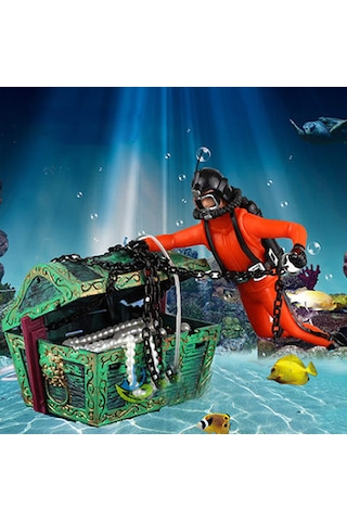 Vkemall Akvaryum Zekâsı: Turuncu Dalga Dalgıç Ve Sandık, Balık Tankı İçin Oksijen Verici Görsel Dekorasyon