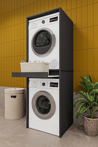Asra Trend Çamaşır ve Kurutma Makinesi Dolabı BD05 %100 MDF Çekmeceli Raf Antrasit
