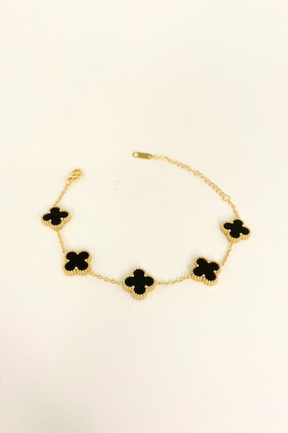 Gold Renkli Mineli Siyah Yonca Bileklik Altın