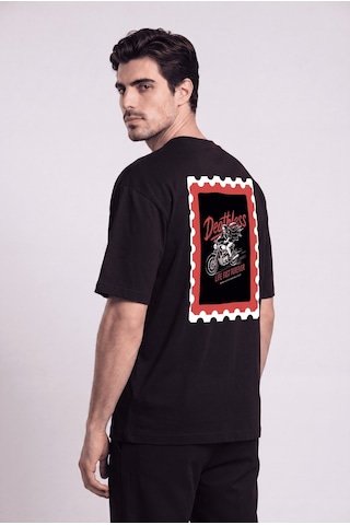 Black Nova Oversize Baskılı Unisex %100 Pamuk T-shirt Deathless Stamp Siyah