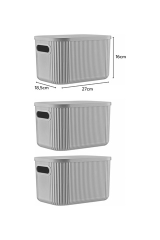3'lü Set Çok Amaçlı Düzenleyici Depolama Kutusu Gri 6,2lt