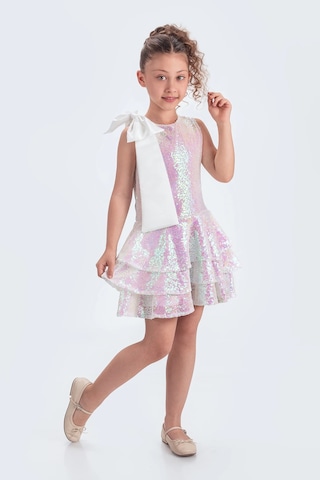 Etekli Şık Elbise Pullu 3 Kat Beyaz