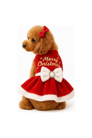 Gedyco Merry Christmas Peluş Küçük Irk Köpek Yılbaşı Elbisesi