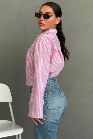 Madmext Pembe Çizgili Sendy Kumaş Kadın Gömlek Mg2834