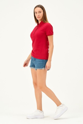Msw Kadın Kısa Kollu Regular Fit Polo Yaka T-shirt Kırmızı
