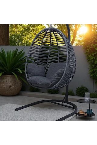 Armut Salıncak Tek Kişilik Makrome Ip Örgü Bahçe Balkon Ev Salıncağı Gri