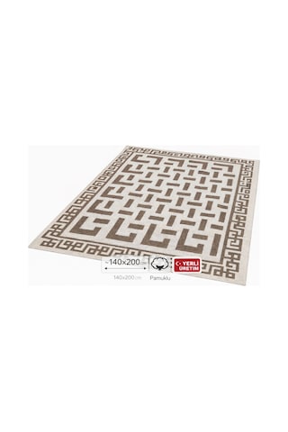 Pamuklu Bukle Lüks Kilim 140x200 -labirent Kreme Kahve Krem