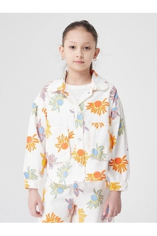 Kız Çocuk Çiçek Desenli Ceket-14029 Turuncu