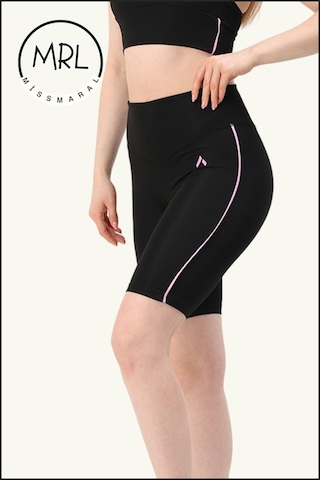Kadın Siyah Yüksek Bel Toparlayıcı Biker Şort Kısa Spor Tayt Likralı Dalgıç Biker Tights 1043 Siyah Lila
