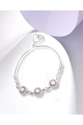 Brezza Lusso Jewelry 925 Ayar Gümüş Special Luxury Pearl Kadın Asansör Kilitli Bileklik