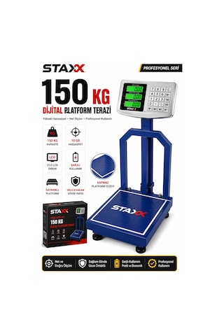Staxx St150te1 Yüksek Hassasiyet 150 Kg Dijital Platform Terazi 10 Gr Hassasiyet Şarjlı Lcd Baskül