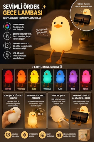 Renkli Usb Şarj Edilebilir Gece Lambası, Silikon, Hediyelik Eşya, Çocuk Gece Lambası Çok Renkli