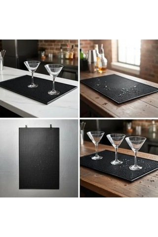 Deconox Lüx Bar Matı 43x28 Cm Kaymaz Siyah Kauçuk Bar Ve Bulaşık Matı - Dayanıklı Dökülme Ve Servis Matı 450 Gr Bardak Kurulama Matı Açık Gri