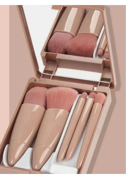 Taşınabilir Aynalı 5'li Makyaj Fırça Seti