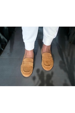 Ne&ve Shoes Camel Süet Hakiki Deri Kadın Loafer Ayakkabı