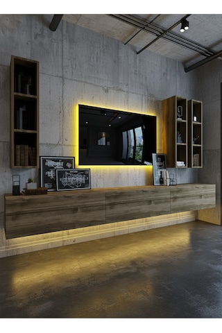 Resital Ledli Duvara Monte Tv Sehpası - Ceviz - W6006-2 Ceviz