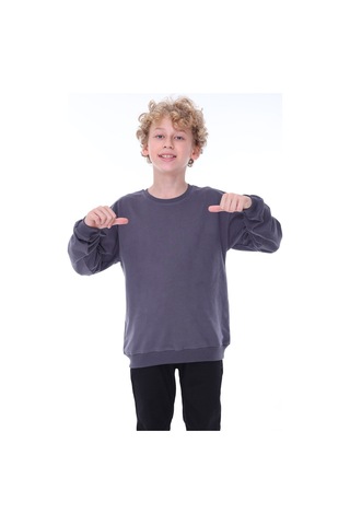 Zuzunga Unisex Basic Düz Antrasit Renk %100 Pamuk Sweatshirt 2-11 Yaş