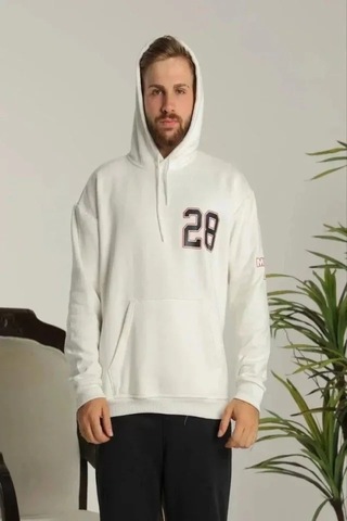Vexor Unisex Kapşonlu Baskılı Sweatshirt - Beyaz