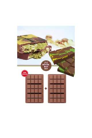 Dubai Çikolatası Kalıbı Silikon Çikolata Kalıbı Büyük Boy 2 Adet 27x17 Cm Kahverengi