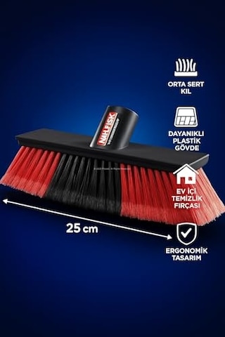 Yer Süpürme Fırçası, 25 Cm, Orta Sert Kıl, Sapsız, Dayanıklı Plastik Gövde, Ahşap Zemin Uyumlu, Ev İçi Temizlik Fırçası, Balkon Ve Garaj Kullanımına Uygun, Ergonomik Tasarım, Temizlik Aparatı