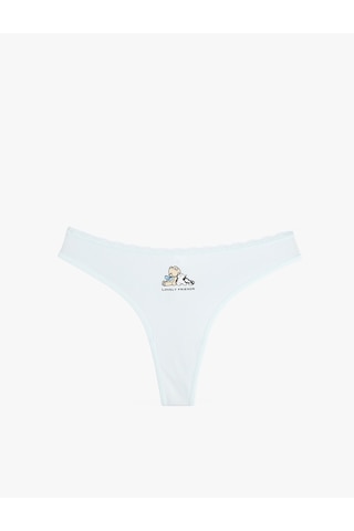 Koton Beli Dantelli Pamuklu Rahat Kalıp Baskılı String Külot Mavi 6slk30046mk Mavi