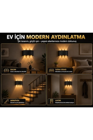 6w İç Ve Dış Renk Aplik 3+3 Dekoratif Çift Yönlü Aplik Elektrikli Pil İle Çalışmaz 3000k-günışığı