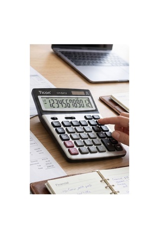 Hesap Makinesi Siyah Gri 14.5x19cm 1 Adet Ticon Ch-6412 12 Haneli Orta Boy Ofis Büro Masaüstü Hesap Makinası