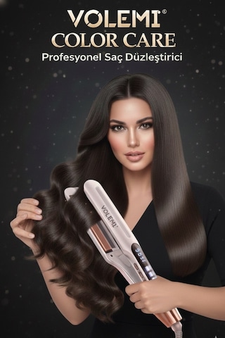 Volemı V-0102 Profesyonel Saç Maşası Color Care, 5x Renk Koruma, Keratin Yağlı Seramik Kaplama Dijital Isı Ayarlı Maşa