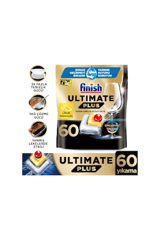 Finish Ultimate Plus Hepsi Bir Arada Limon Bulaşık Makinesi Deterjanı Tableti 60 Kapsül