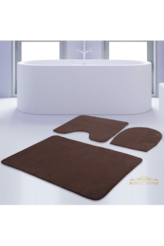 Bonny Home Unicolor Düz Kahve 3lü Banyo Paspası Halısı Seti Kaymaz Kahverengi