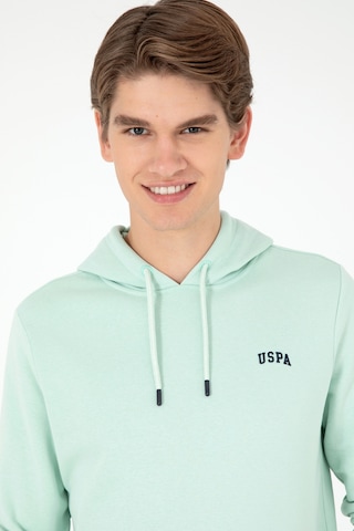U.S. Polo Assn. Erkek Kapüşonlu Su Yeşili Basic Şardonlu Sweatshirt 50295176-VR048