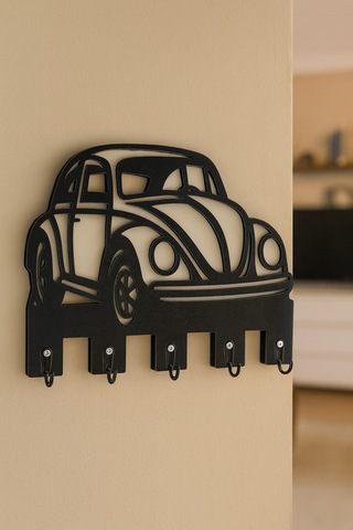 Vosvos Araba Figürlü Duvar Anahtarlık Askısı Siyah - Beyaz